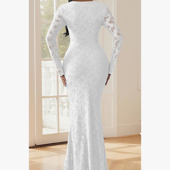 Elegant White Lace Long Sleeve Dress mermaid wedding dress - Picture 3 of 4